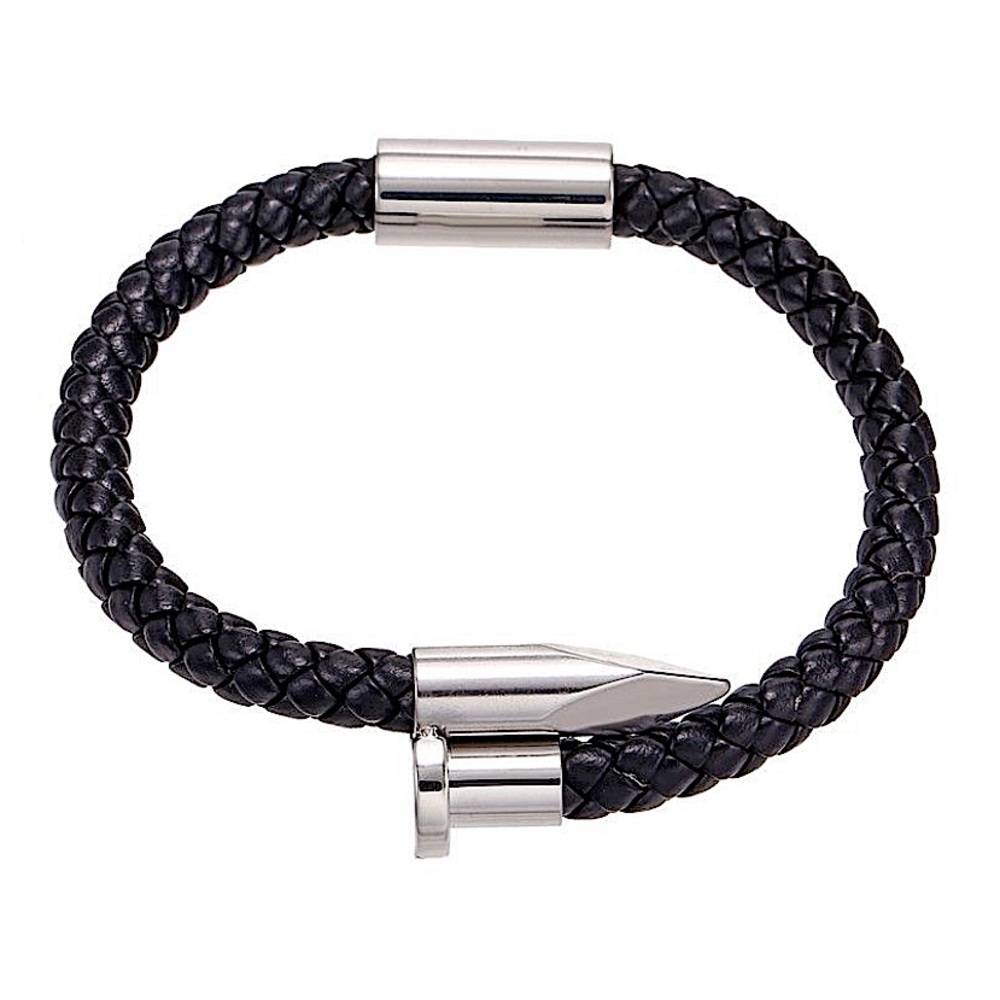 Leather Nail Magnetic Bracelet, Braided, Unisex - Picture 2 of 3